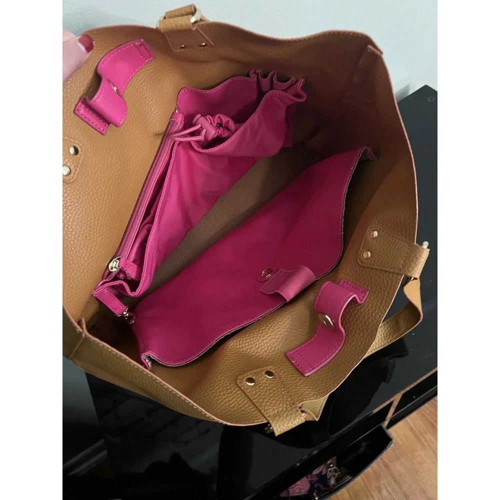 Charming Charlie Work Tote Laptop Shoulder Bag Caramel Travel Women Accessories